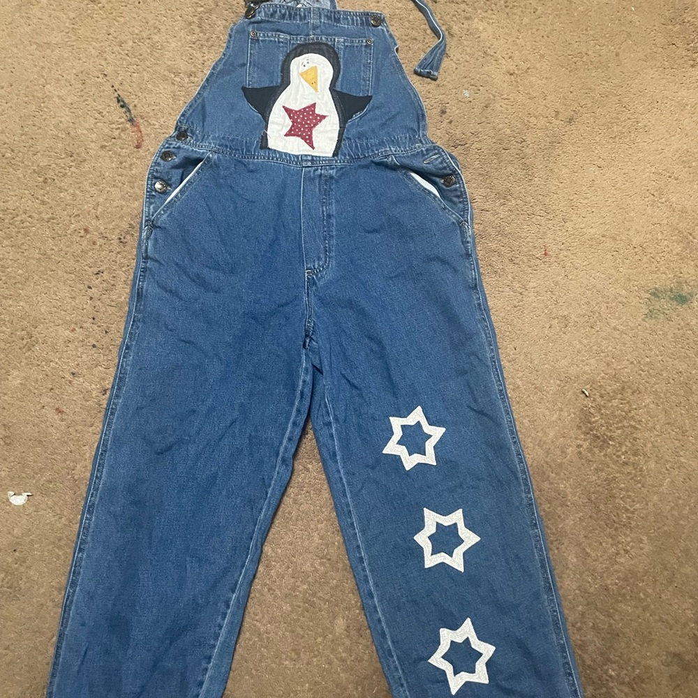 Blue Denim Women's Jeans Overalls with Star Design